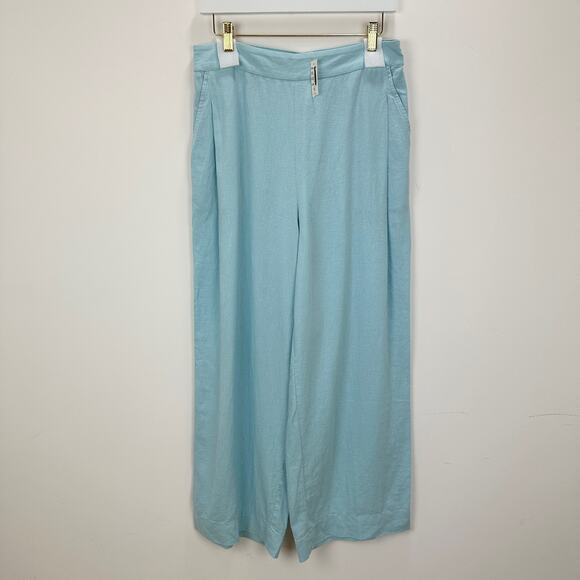 Madewell Linen Blend Pull On Straight Crop Pant Blue Heron Pockets US 8 NWT - Picture 4 of 14